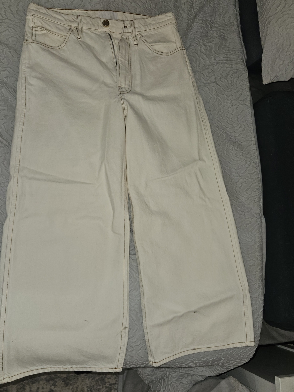 FRAME Le Italien Wide Crop Jeans Ivory Ecru Wide Leg Size 27